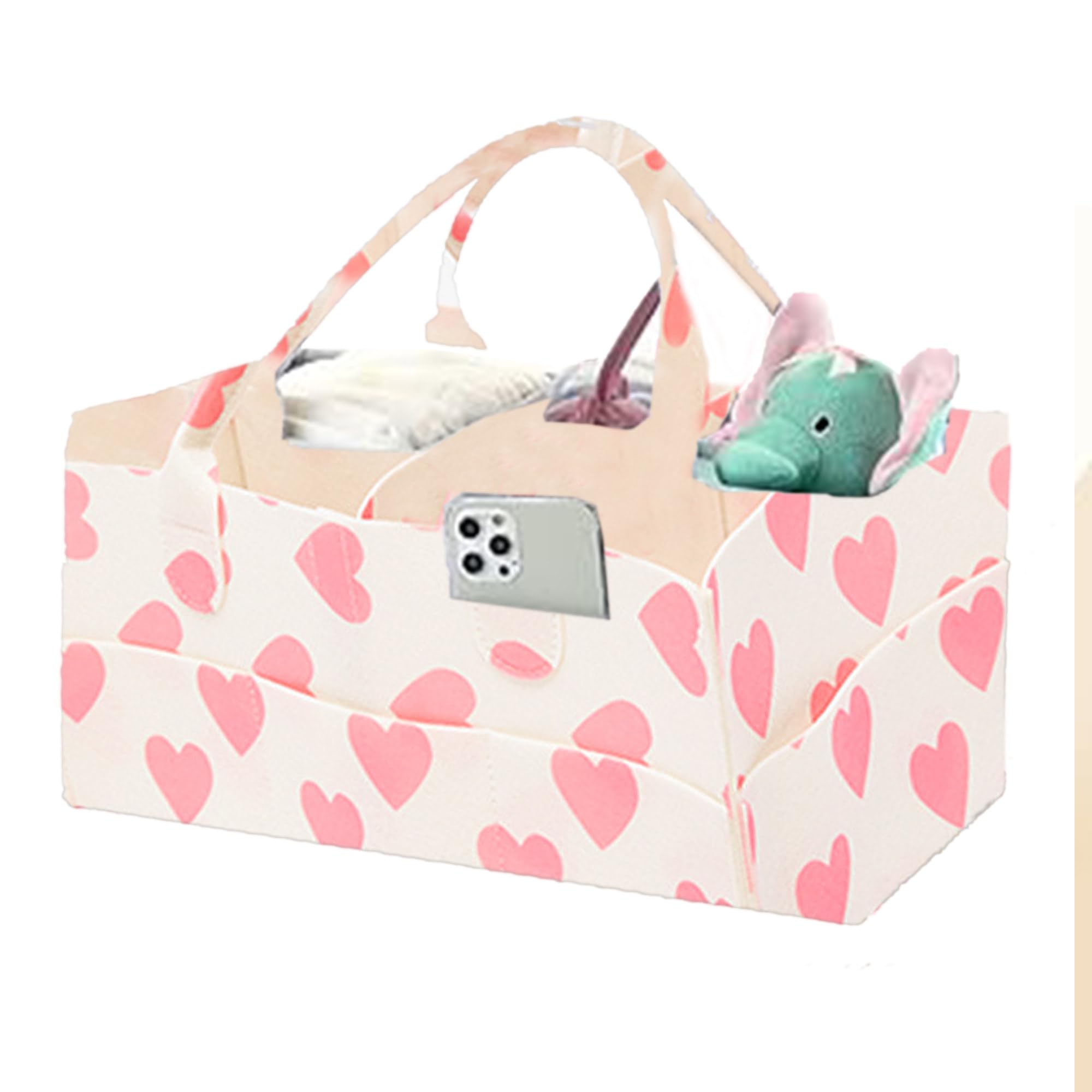 BabyMoon Baby Products Caddy Diaper Organiser Bag | Multifunctional Travel Diaper Backpack Baby Wipes Felt Storage, Nursery, Foldable and Portable | Pink Love