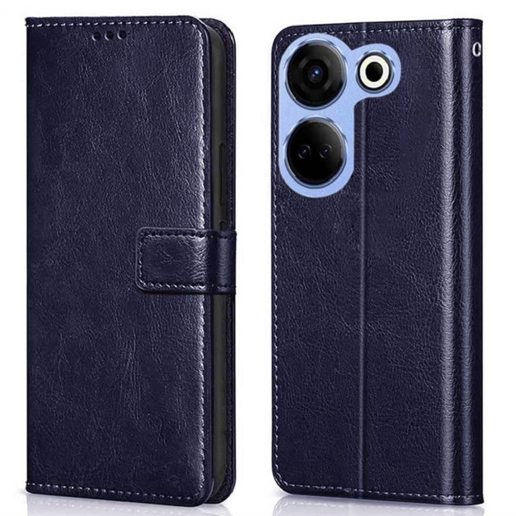 COVERBLACK Case Leather Finish Inside TPU Wallet Stand Magnetic Closure Flip Cover for Tecno Camon 20 - Navy Blue-image-23