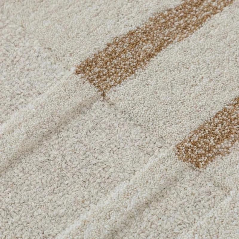 10x14 Ft Hand Tufted Wool Area Rug, Minimalist Ivory Beige Abstract Line Design, Modern Handmade Carpet for Living Room Bedroom Home Décor