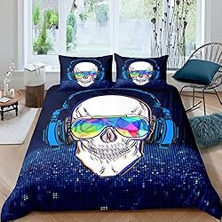 Colchas Para Adolescentes Hombres Juego de ropa de cama para niños, diseño de calavera musical, tamaño individual, diseño de calavera gótica punk, rock, gótico, decoración del hogar, colcha moderna para niños, adolescentes y hombres