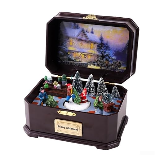 Yuanpgky Caja de música LED luminosa giratoria de Navidad con cable USB para decoración festiva del hogar, reproduce melodías de temporada (estilo de niños)