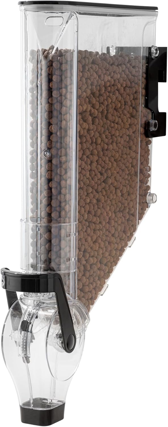 Restaurantware Cereal Dispenser 3 gal Plastic Wall-Mounted Gravity Bin Candy Dispenser Self-Serve Black Dry Food with Wall Mount Brackets for Breakfast Buffet or Hotel Use