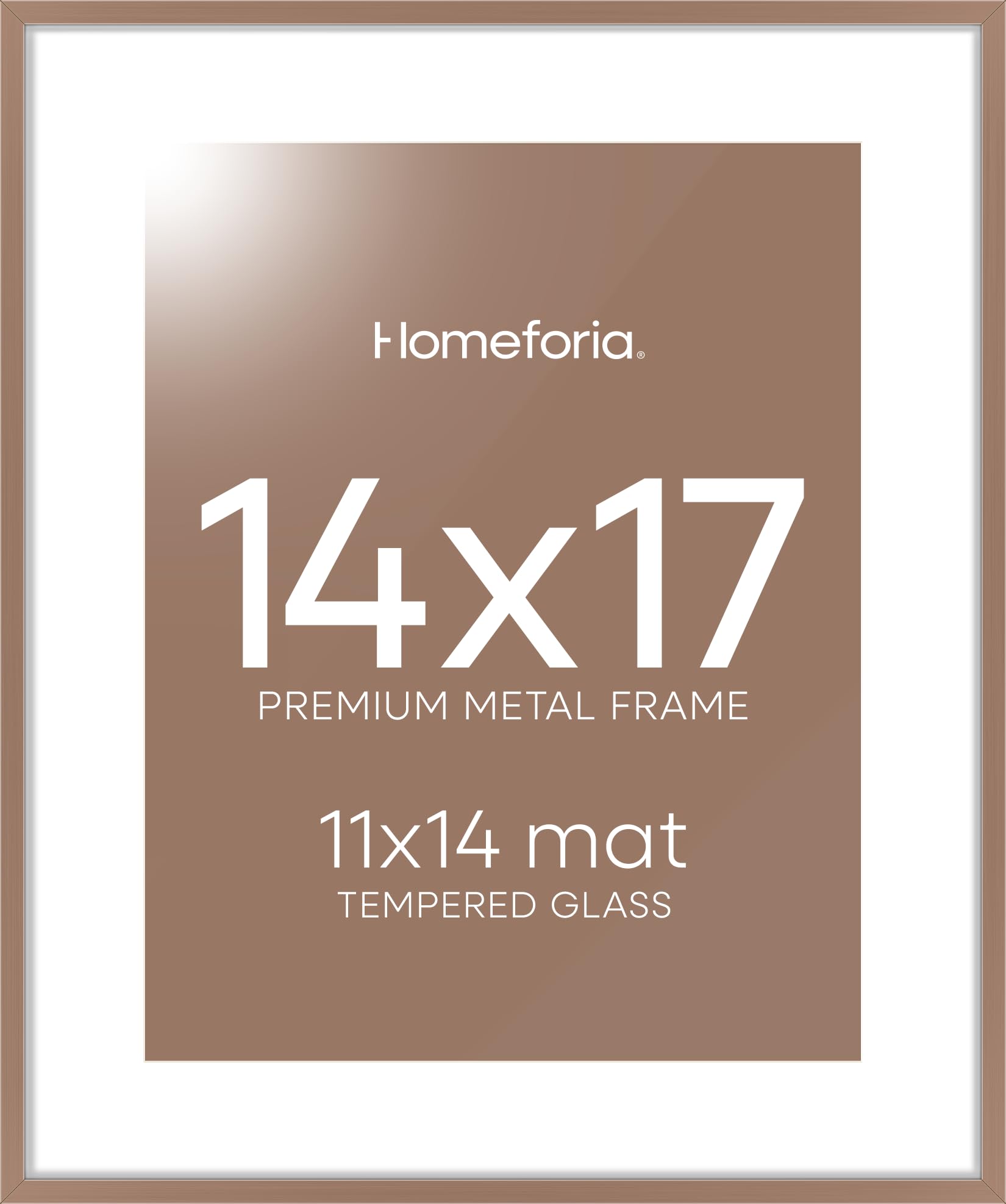 Homeforia 14x17 Mocha Picture Frame, High-End Metal, 11x14 Mat, Glass | High End Aluminum, Tempered Glass, Acid-Free 11x14 Removable Mat, 14x17 in Edge-to-Edge Display 17x14, Wall Kit, Set Of 1