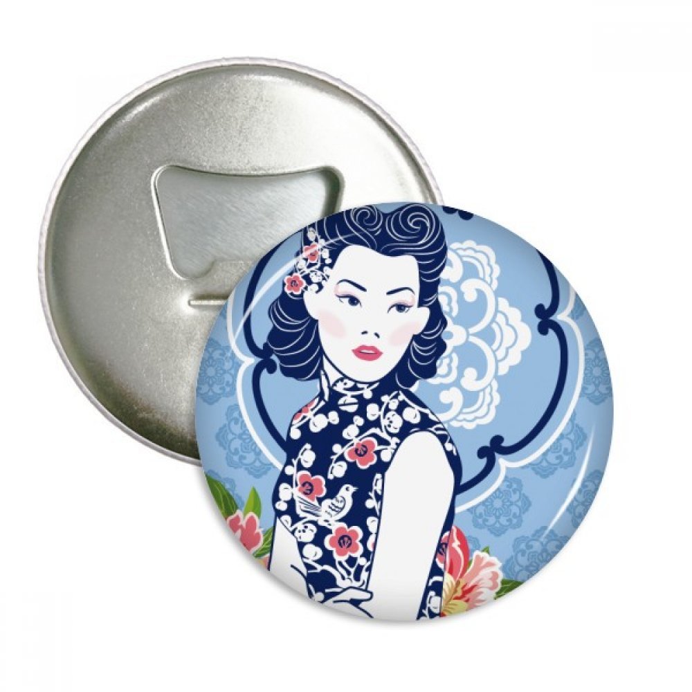 Cadeau original ouvre-bouteille aimanté fleur bleue culture chinoise