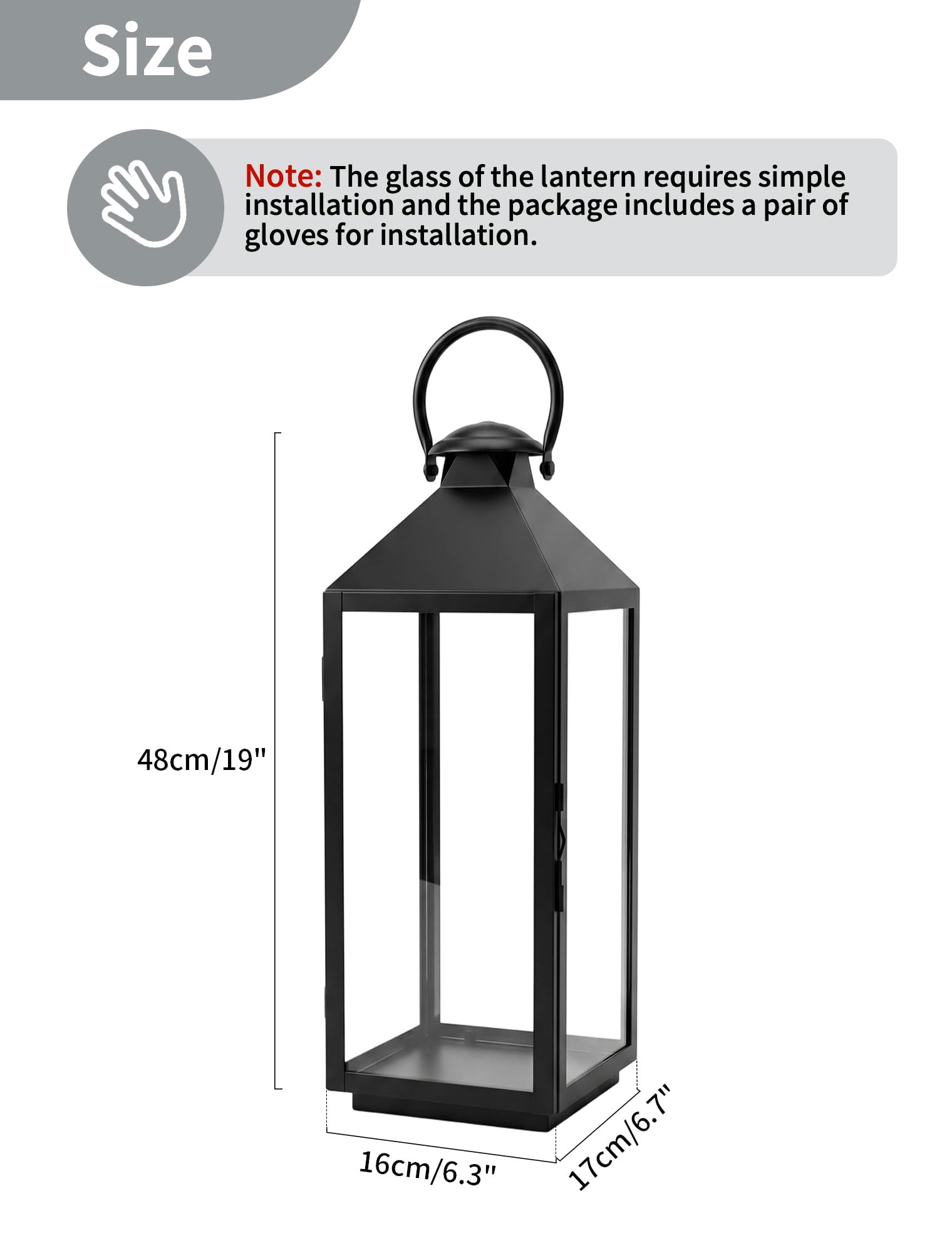 NUPTIO Grande Lanterne Lanternes D'extérieur: 48cm de Haut Lanterne de Jardin Lanterne D'extérieur Lanterne Décorative XXL Résistante Aux Intempéries Métal Noir avec Verre Lanterne Funéraire Colonne