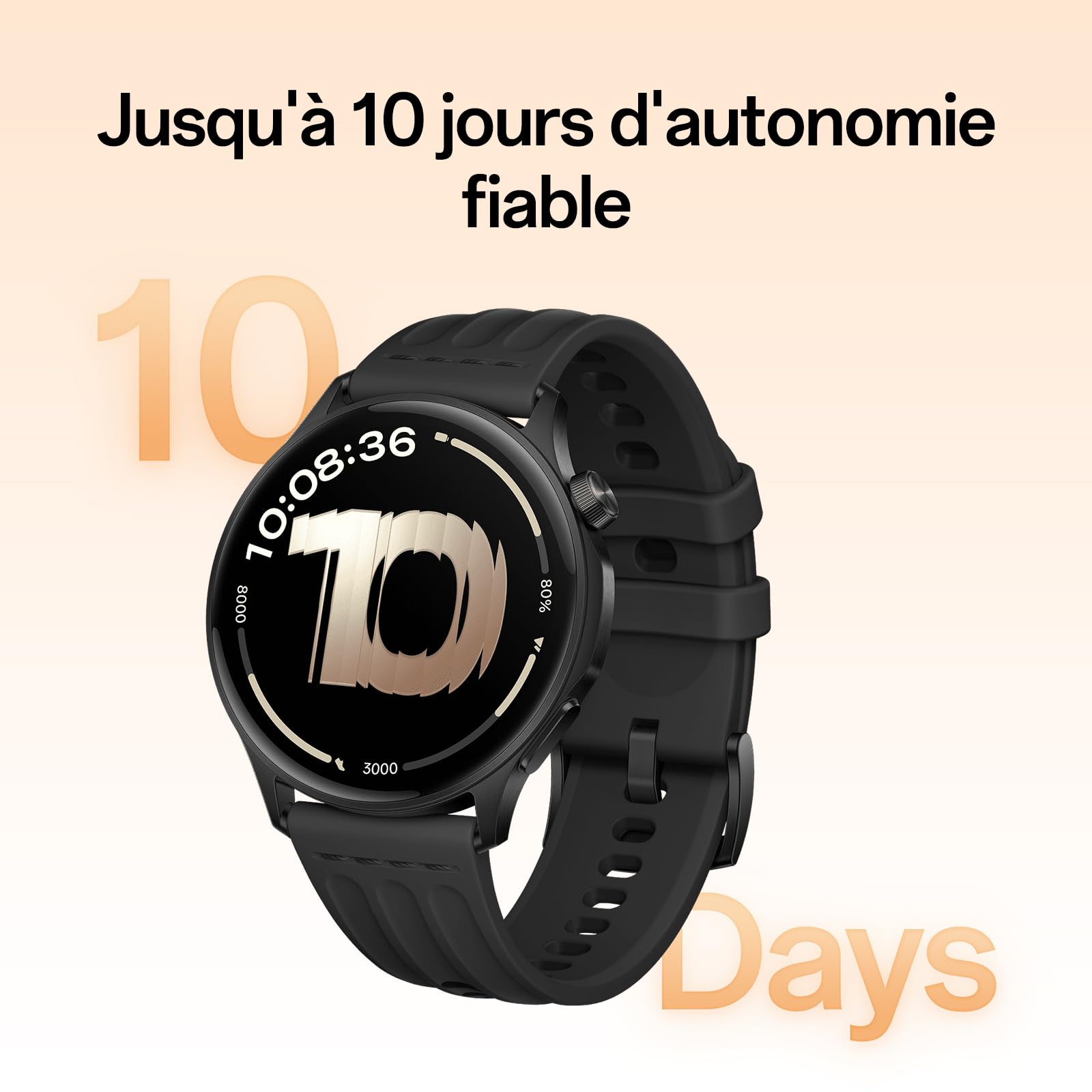 OnePlus Watch Lite Montre, Boîtier Acier, GPS Double, 10 Jours, Black