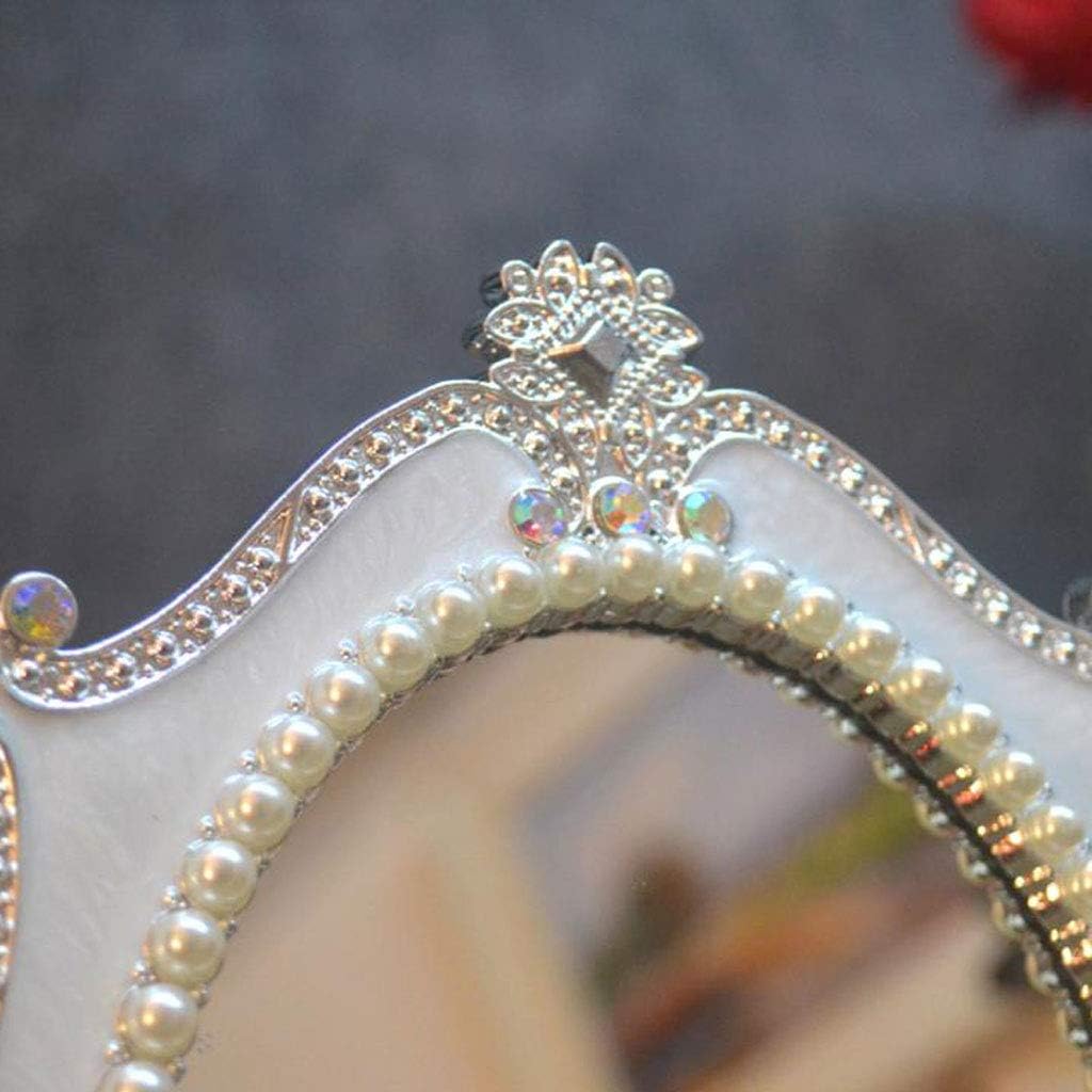 Makeup Mirror European Single-Sided Mirror Table Decoration Pearl Oval Creative Personality Gift(Color:Green) image 4
