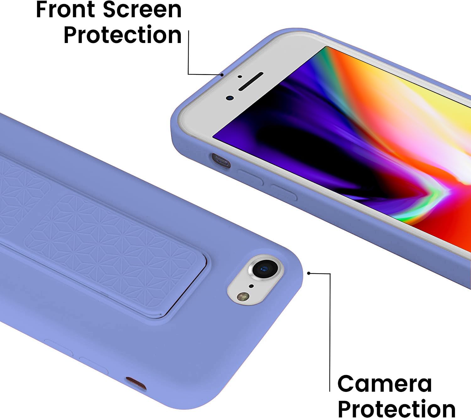 LAUDTEC - Funda de silicona compatible con iPhone 7/8/SE, soporte vertical y horizontal, correa de mano de metal, funda flexible de silicona líquida suave para iPhone 7/8/SE (morado)