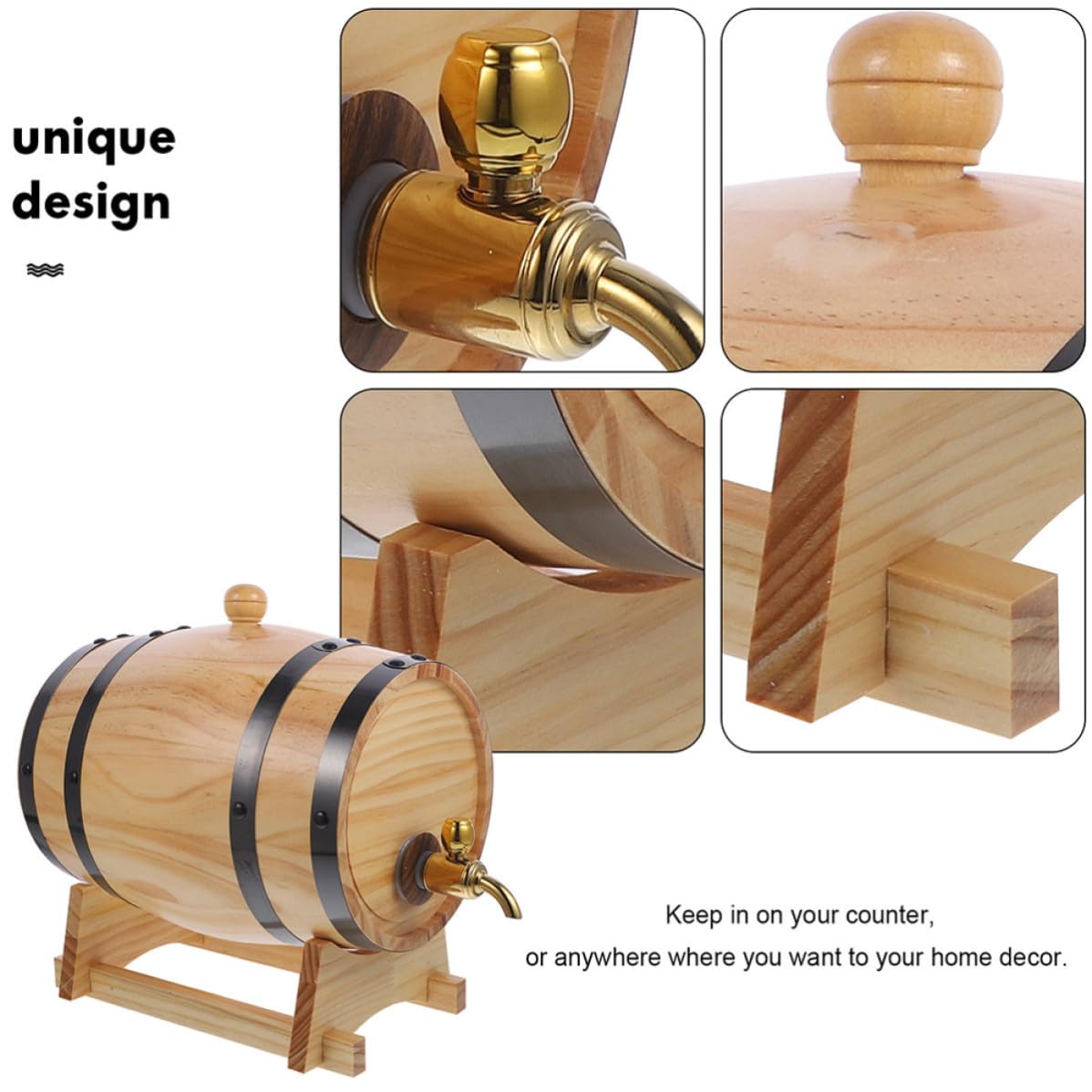 HEALLILY Barril de Madera para Cerveza y Vino con Grifo, Ecológico y Resistente, Adecuado para Mini Bar y Barra, Fabricado en Madera y Acero Inoxidable Color Aleatorio Varios Estilos