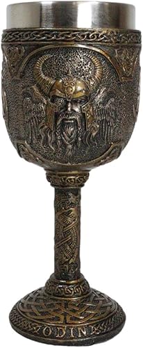 Miniatura 2 de Ebros Mitología nórdica Viking Alfather Odin God Of Asgard 7oz resina copa de vino cáliz con forro de acero inoxidable regla asgardiana Thor Loki