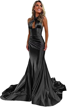 VPOAWT Mermaid Satin Corset Prom Dresses for Women 2025 Open Back