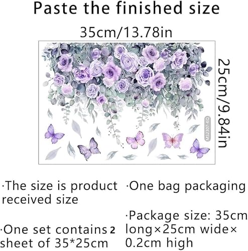Botanische Badezimmer-Aufkleber mit violetten Rosen, wasserdicht, entfernbar, für WC-Deckeldekoration, Blumen-Schmetterling, Heim-Upgrade, mietfreundliche Klebekunst (8,9 x 8,9 cm)