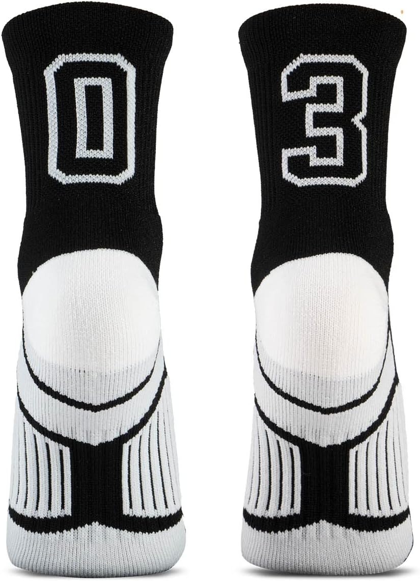 ChalkTalkSPORTS Custom Team Number Quarter Length Socks | Athletic Socks Black | Choose Your Number - Image 2