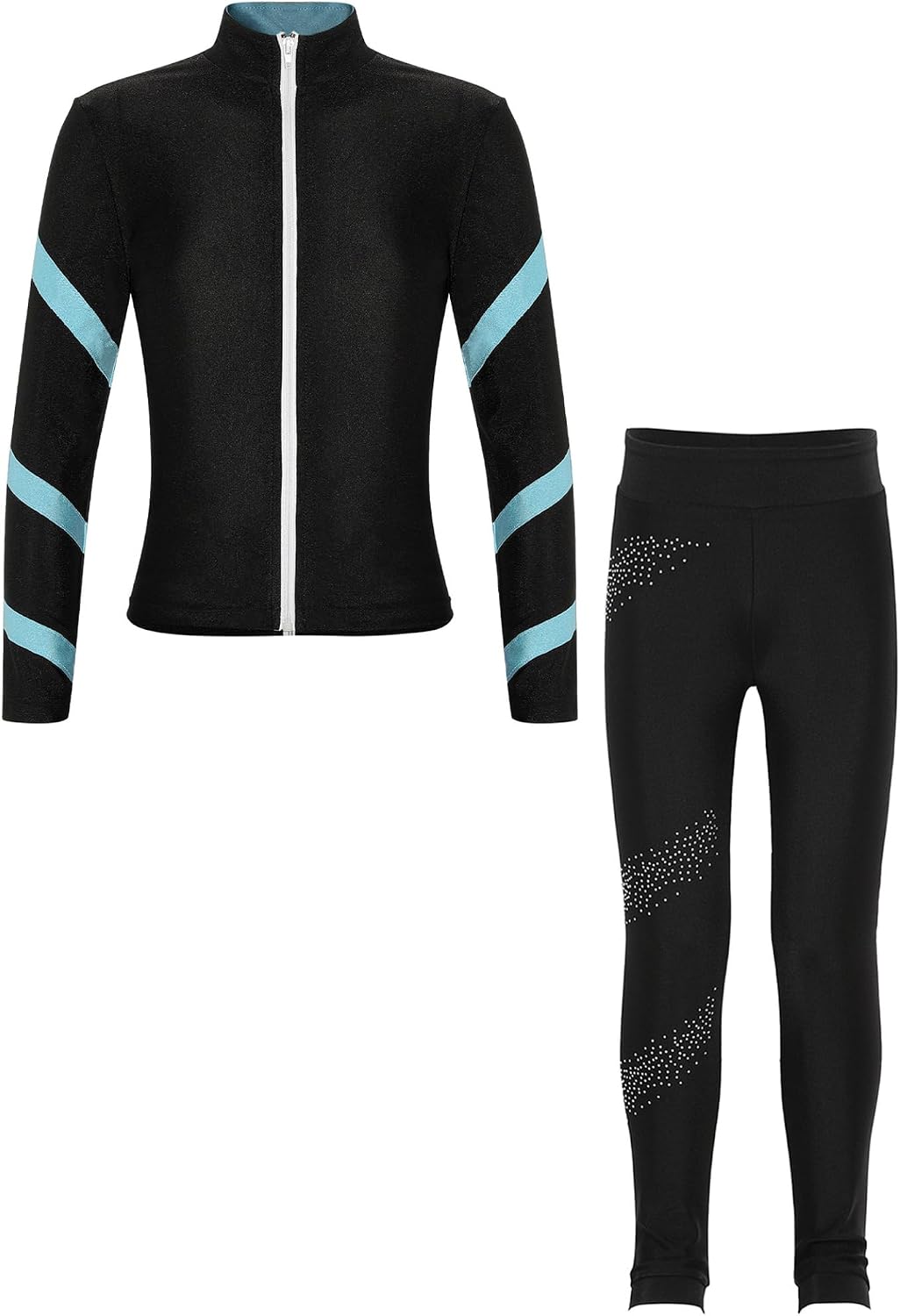 Jugaoge Kids Girls 2 Piece Figure Skating Outfits Zipper Sweatshirts with Leggings Set for Gymnastics Dance