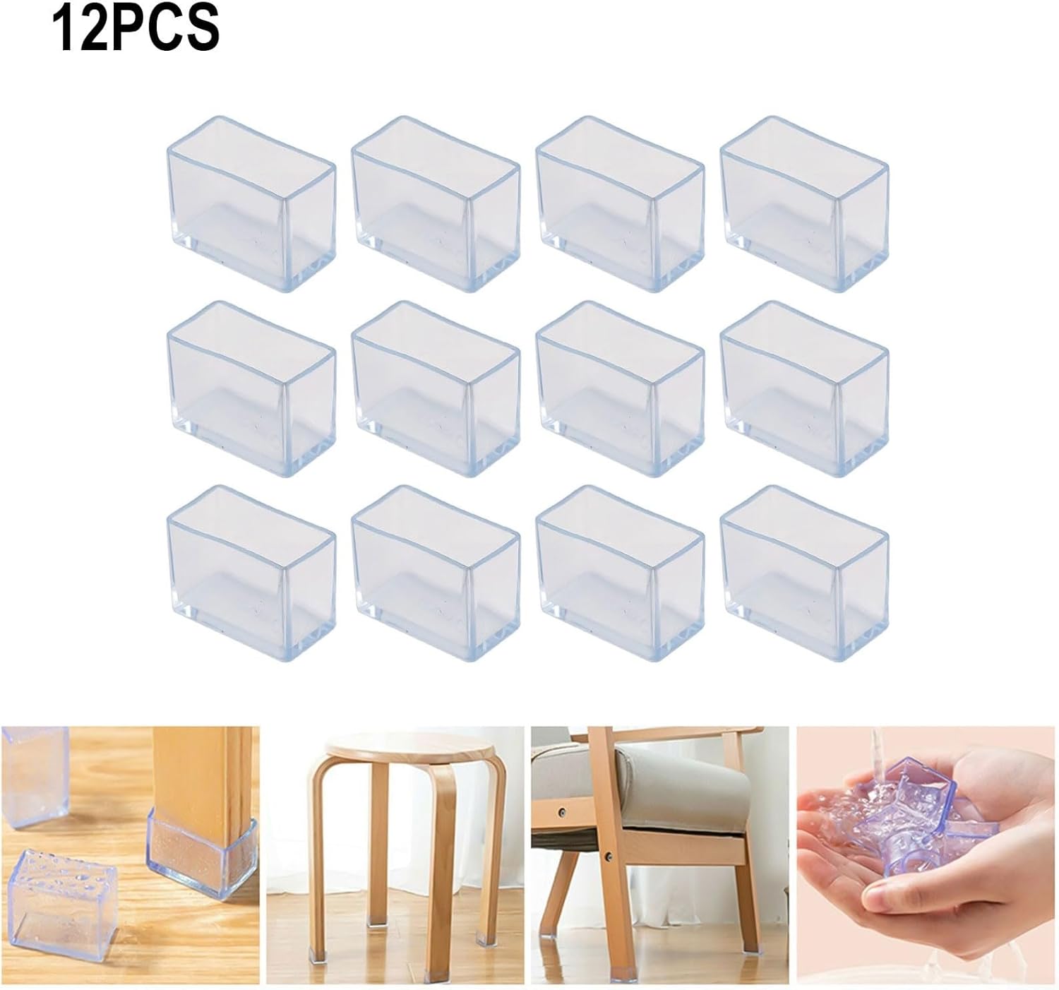 12 Pack PVC Chair Leg Covers Furniture - Rectangle Floor Protectors to Prevent Scratches and Noise, Table Feet Pads, 15x30mm to 40x60mm(15x30mm)