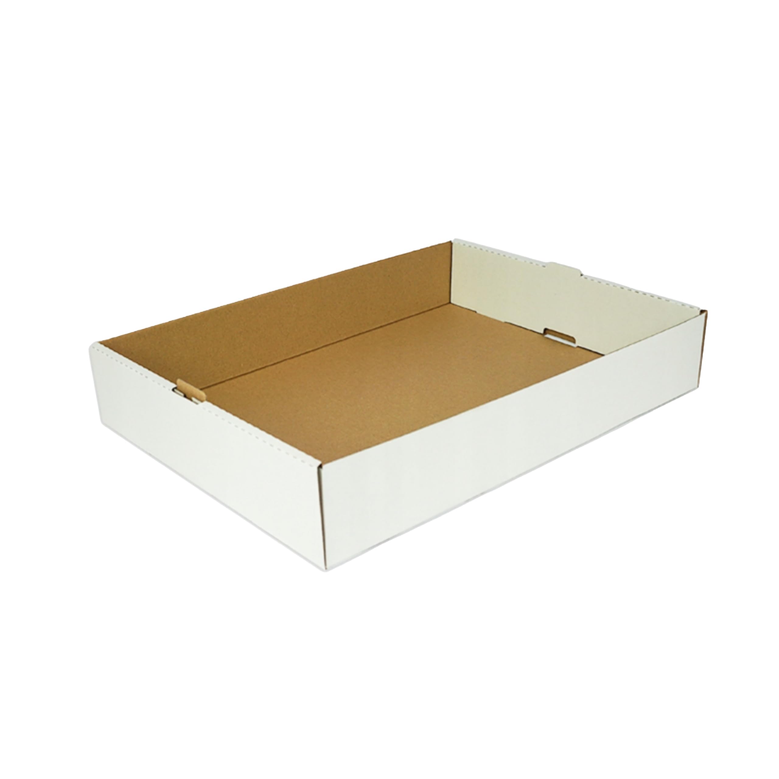 KAPAK 10er Kuchen Tray Weiß 40x30x7 cm - Offenes Präsentations-Tray aus Wellpappe - Rechteckige Gebäckschale - Donut & Blechkuchen Papp-Tray
