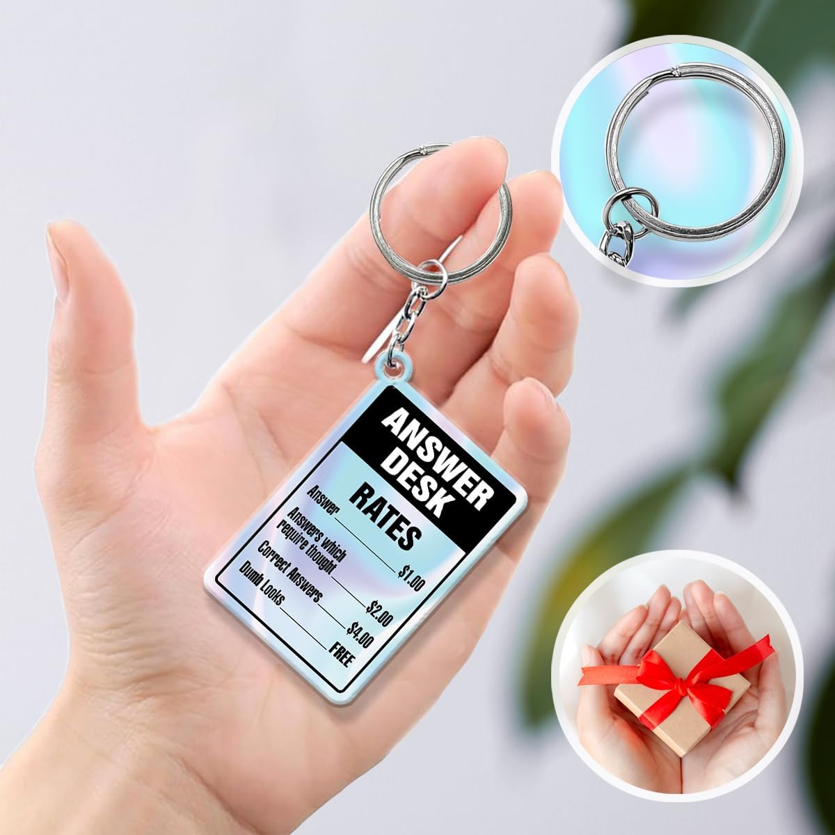 Funny Keychain, Positive Mental Health Keychains Acrylic Gift for Coworker Office Team Staff, Answer Desk ID Keyrings for Friends Birthday Gag Gifts - Image 5