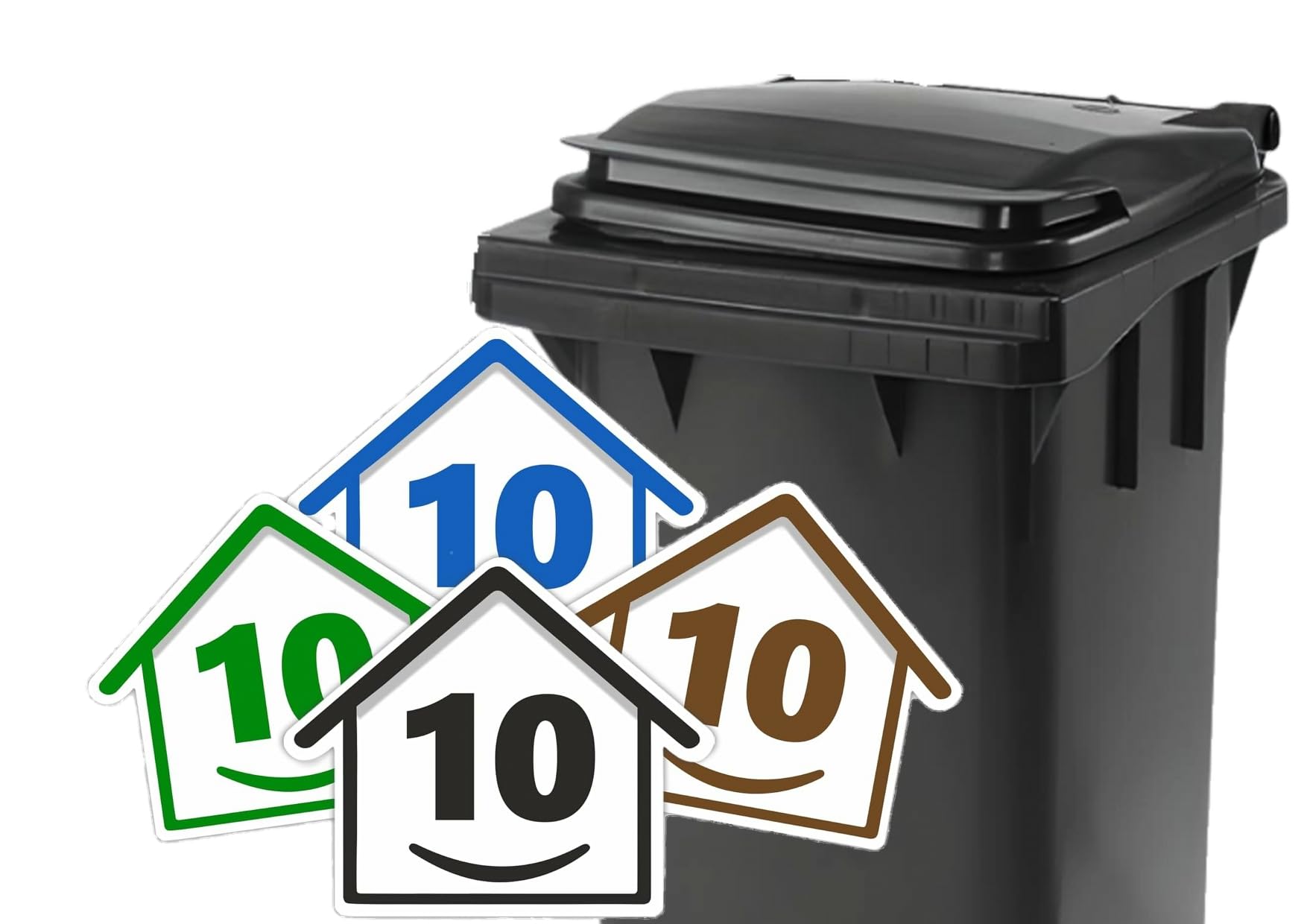 4 x Bin Numbers for Wheelie Bins, 1-99, 15cm ‘Happy House’ Colour Design Dustbin Stickers, Easy Application Stick On Number Stickers - Weatherproof Self Adhesive Vinyl – Blue, Black, Green, Brown (10) — view 2