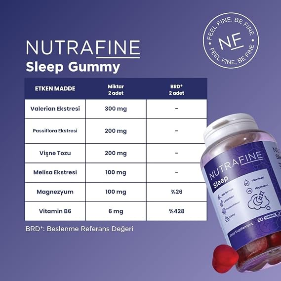 Sleep Gummy, Uyku Döngüsüne Yardımcı Gummies, Doğal Uyku Desteği, Vitamin B6, Magnezyum
