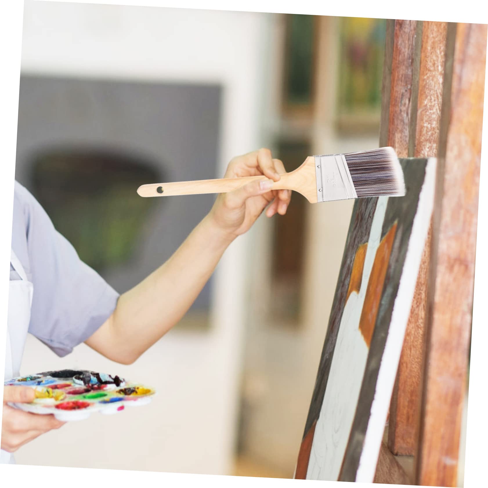 4 Stück Pinselset mit Holzgriff und Chemiefasern Praktisch und Geeignet für Ölgemälde und Aquarellmalerei Malwerkzeug für Kinder und Erwachsene