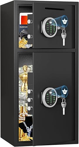 Caja fuerte para el hogar, extra grande, resistente al fuego, impermeable, con ranura para depósito, seguridad digital, almacenamiento de metal,