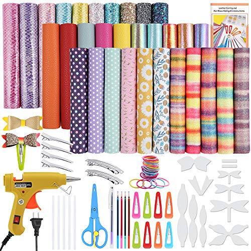 PP OPOUNT 31 Pieces Various Styles Faux Leather Sheet Making Kit, Hair Bows