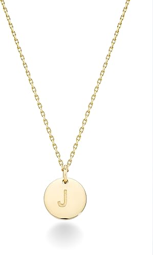 Miabella 925 Sterling Silver or 18K Yellow Gold Over Silver Round Initial Pendant Necklace for Women 18 to 20 Inch Chain, Dainty Letter Necklace