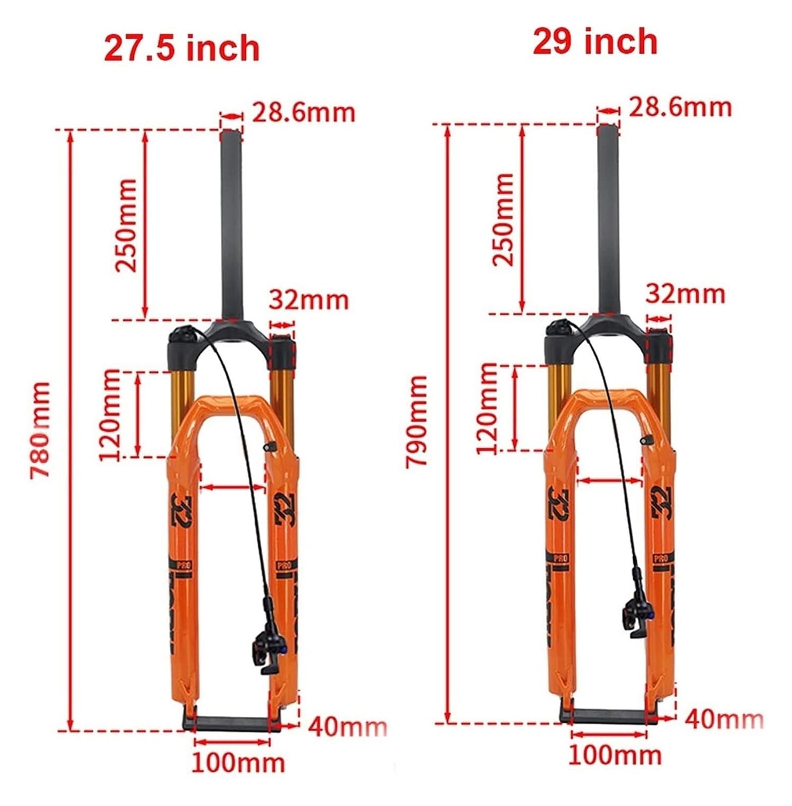 Widelec amortyzowany do rowerów górskich 27,5 do 29 cali, stop magnezu, prosta rura 1 do 1/8", pilot zdalnego sterowania, 120 mm, C, 27,5