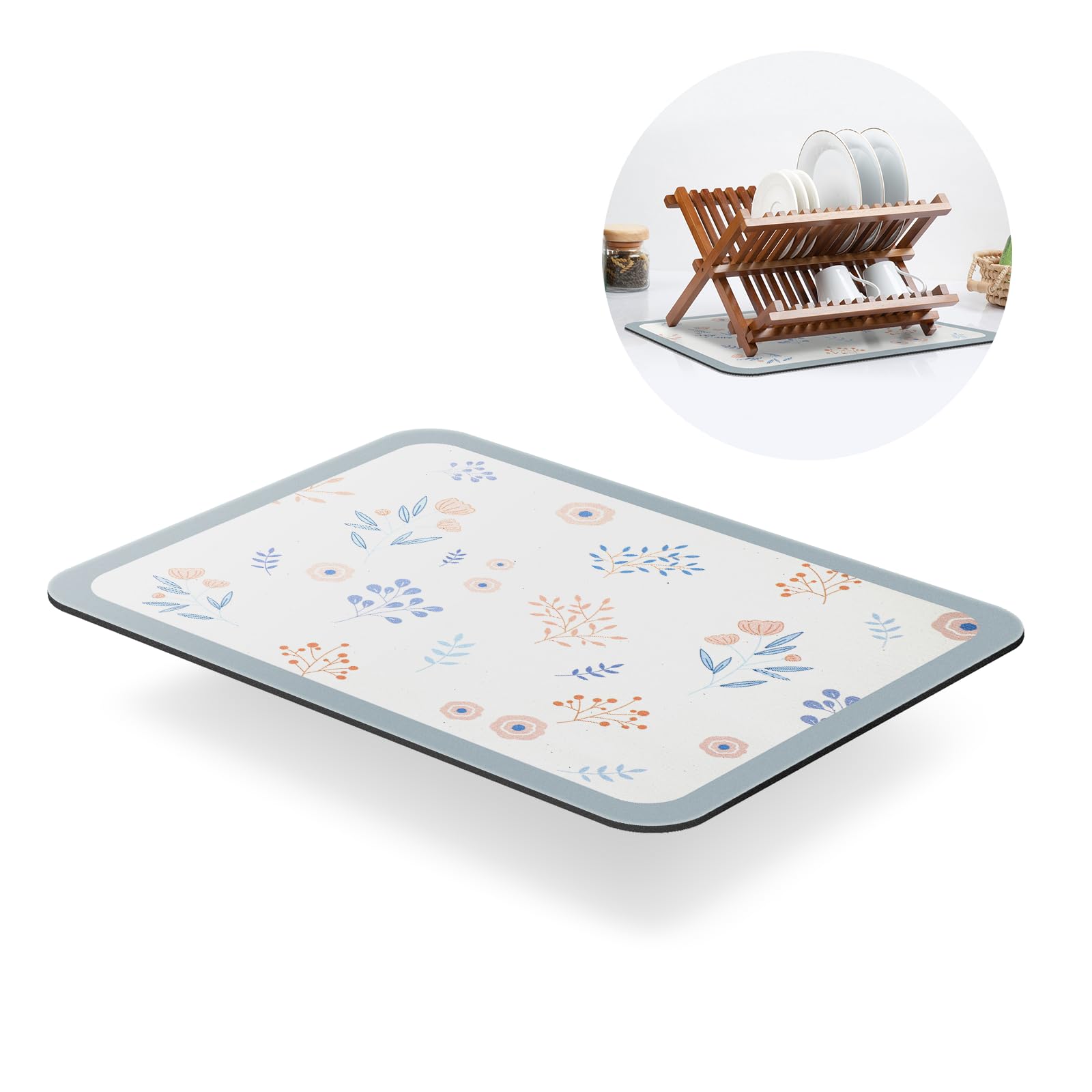 Baytion Dish Drying Mat, Absorbent Coffee Mat Quick Drying Pad Protector for Kitchen Counter Dining Table & Office Table, Washable Microfiber Mat for Home Decoration