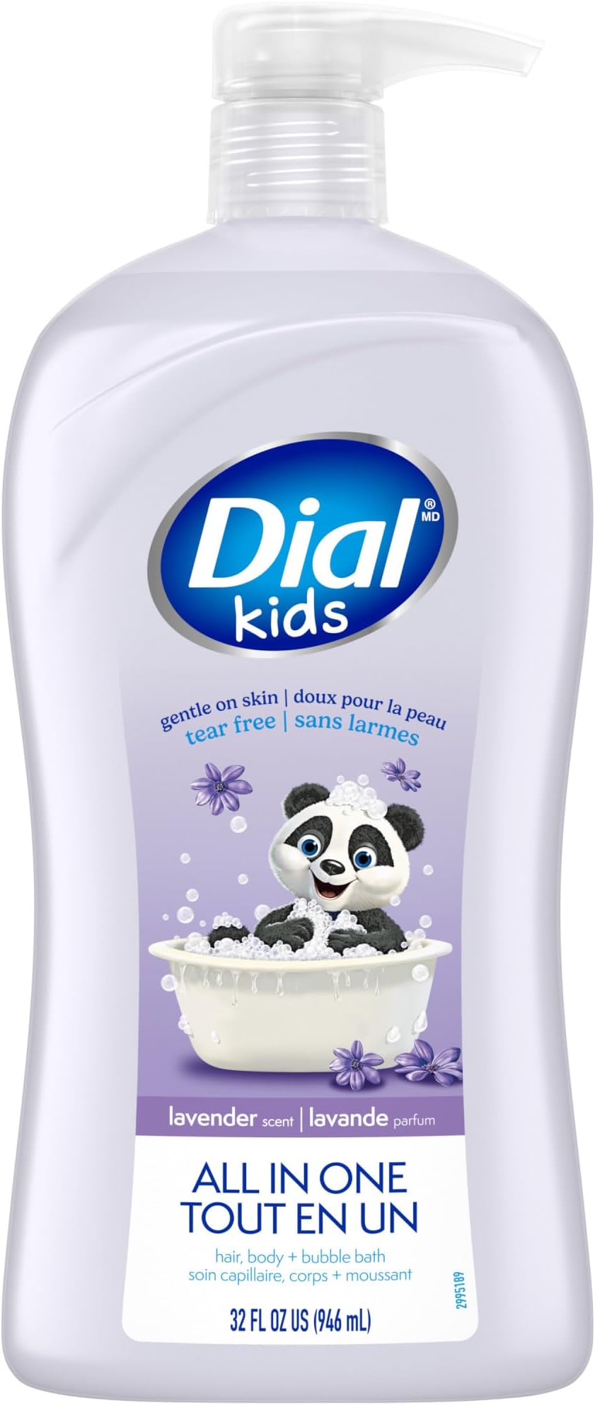 Dial Kids All-in-1 Body + Hair + Bubble Bath, Lavender Scent, 32 Fl Oz, Hypoallergenic Body Wash & Shampoo, No Tears Formula for Kids 2+ Years, No Parabens & Silicones