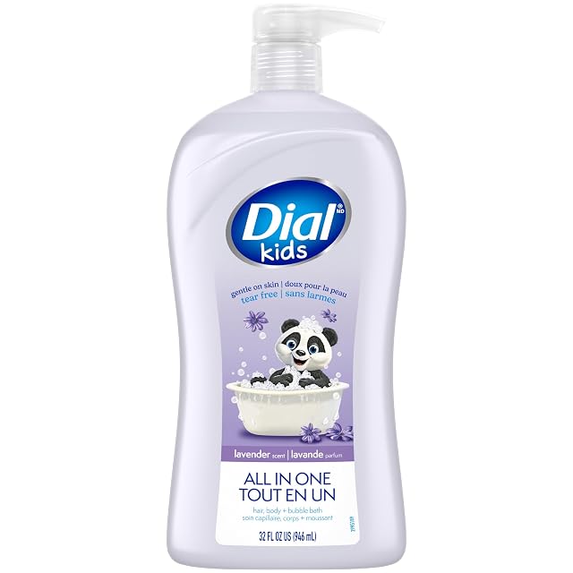 Dial Kids All-in-1 Body Hair Bubble Bath Lavender Scent 32 Fl Oz Hypoallergenic Body Wash Shampoo No Tears