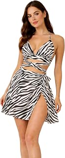 GG RAGS Women Zebra | Leopard Print Halter Neck Crop Top with Tie-Up Wrap Skirt | Backless Criss Cross Mini Dress | One Si... Price In India