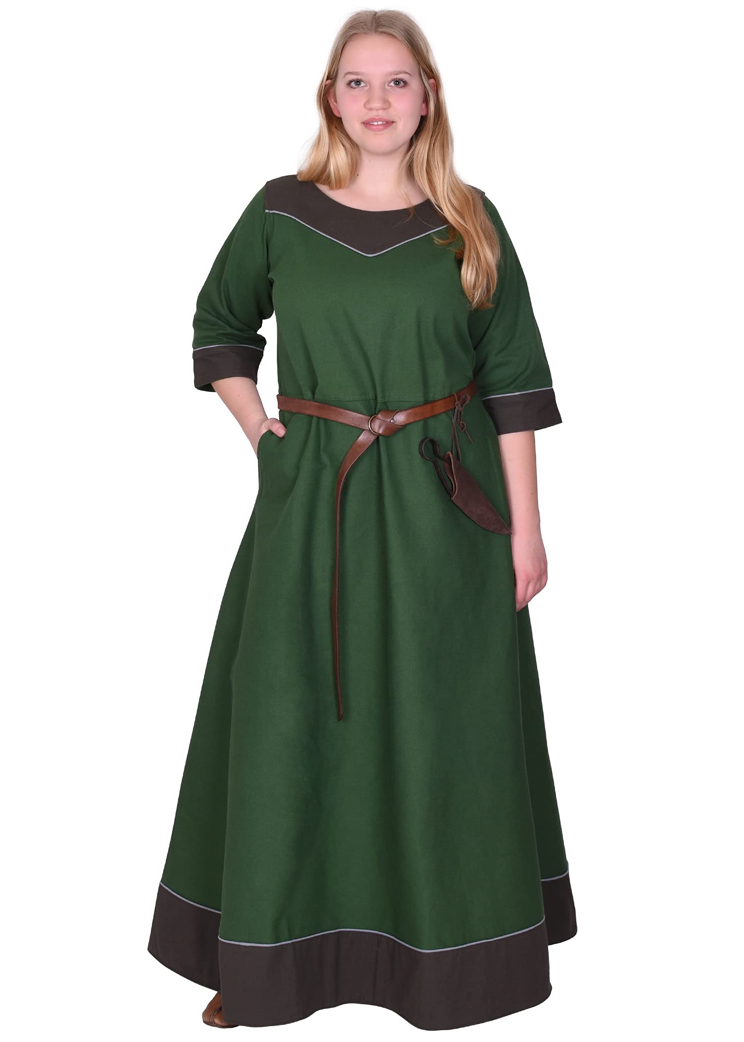 Battle-Merchant Średniowieczna sukienka damska Gesine długi | kostium Wikingów LARP | z wszytymi kieszeniami | bawełna Canvas, zielony, S