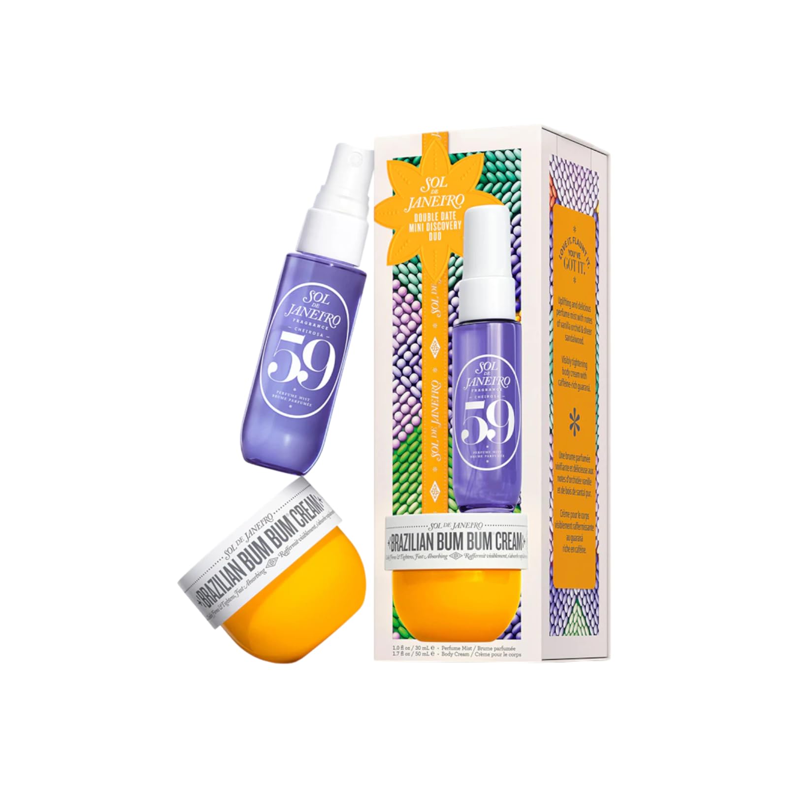 Sol de Janeiro Double Date, ensemble de cosmétiques avec Cheirosa '59 spray pour le corps et les cheveux 30 ml, crème Brazilian Bum Bum 50 ml, format voyage