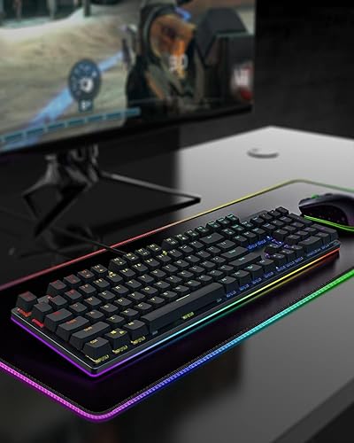 Miniatura 3 de Black Shark Teclado mecánico RGB para juegos con retroiluminación LED, teclado con cable con interruptores rojos, totalmente programable,