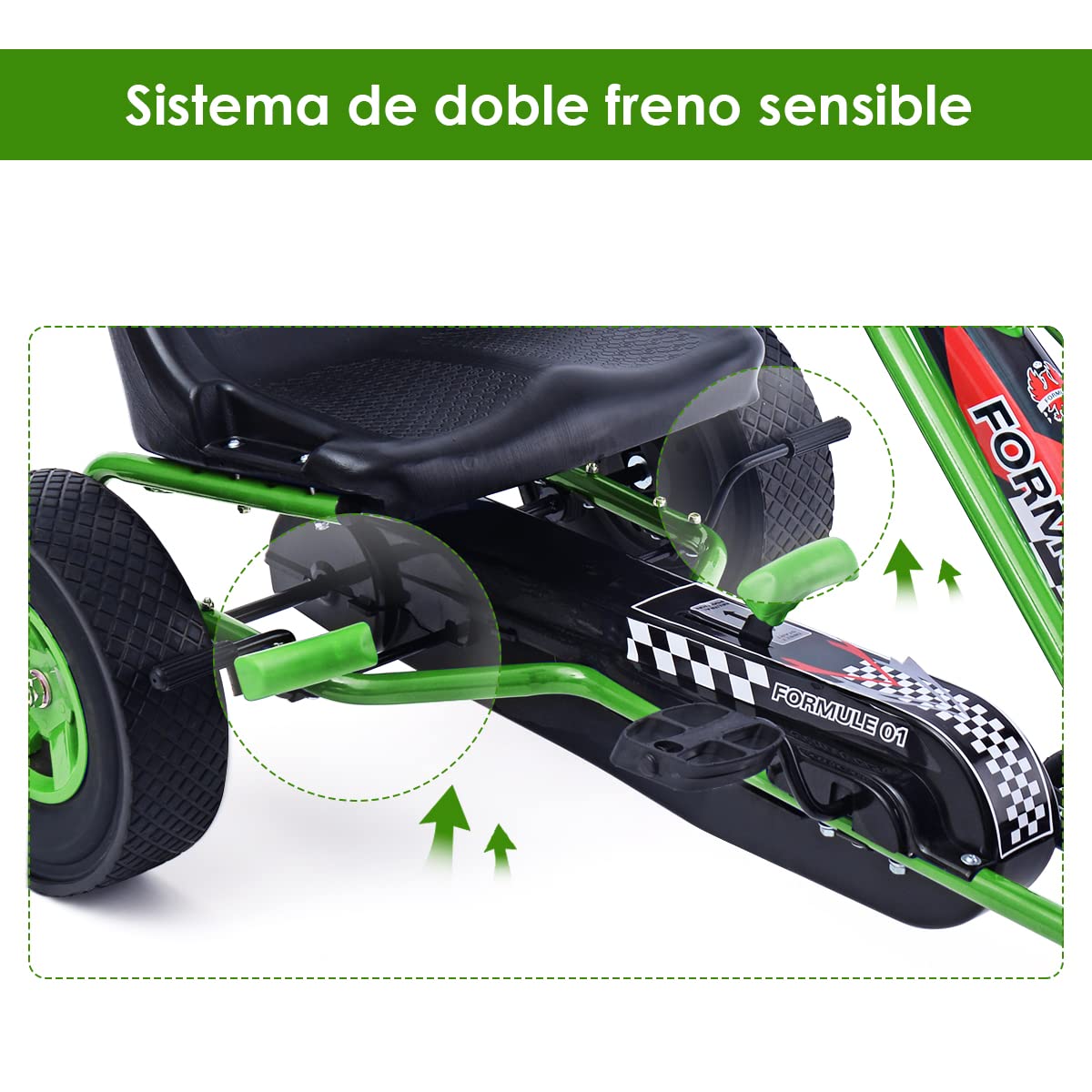 COSTWAY Go Kart Racing para Niños Coche de Pedal Asiento Ajustable con Ruedas de Goma Embrague y Freno Infantil Juguete (Verde)
