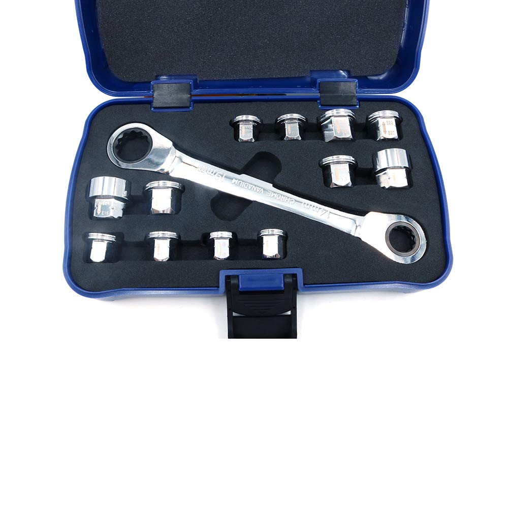 POFET 13pcs Multifunctional Ratchet Handle Set, Quick SpannerTwo-Way Sleeve and Turn Head Quick Moving Automatic Handle Set - Image 2