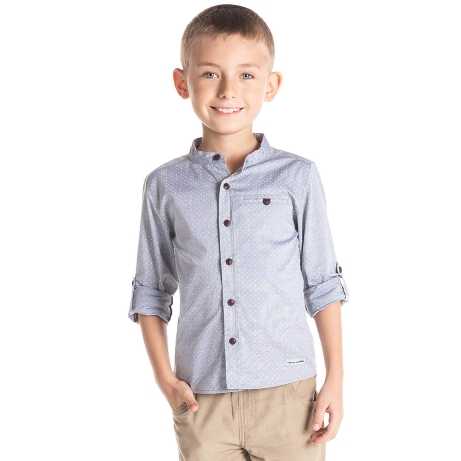 Cherry Crumble Grey Printed 100% Cotton Full Sleeves Mandarin Collar Casual Wear Regular Fit Summer Shirt for Boys-image-20