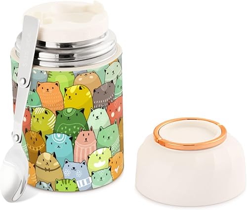 Miniatura 1 de Cats Food Jar with Spoon Stainless Steel Vacuum Insulated Food Container 17 oz Food Thermos for Hot Food