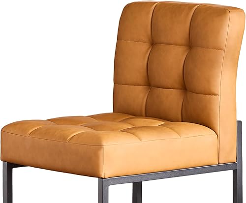 Miniatura 8 de Juego de 4 sillas de comedor de piel sintética marrón, sillas de comedor modernas de mediados de siglo con reposabrazos, silla de cocina a cuadros