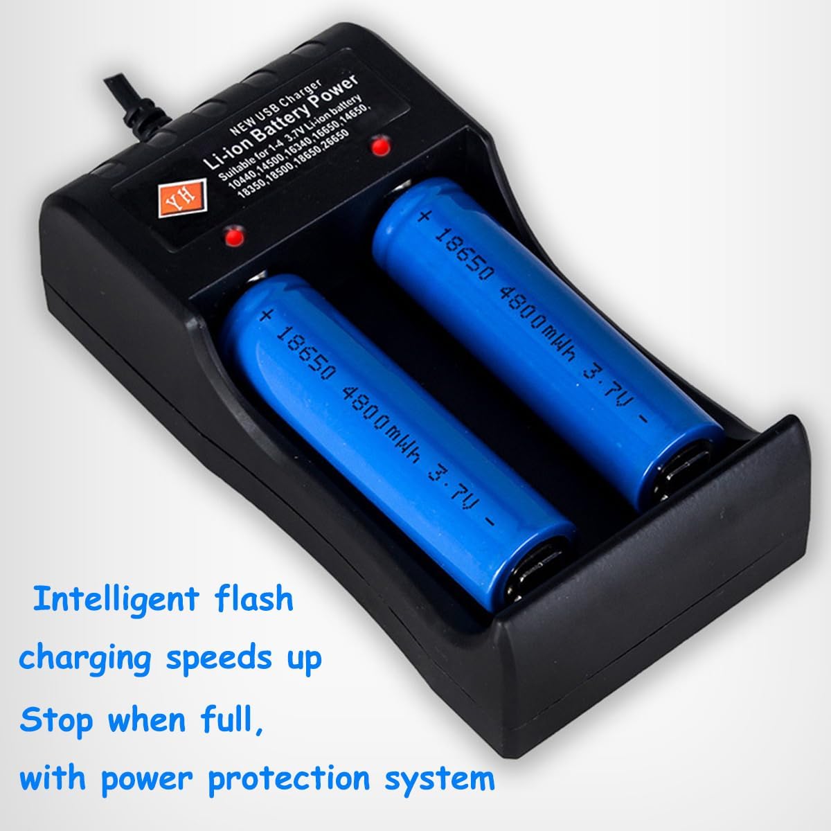 Adjustable Battery Charger with USB Smart Universal 2-Bay Charger Universal Lithium 18650 Battery Charger for 3.7V Li-ion 10440 14500 16340 16650 14650 13350 18500 18650 26650 - No Battery