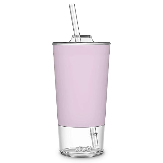 Ello Tidal Glass Tumbler with Straw, Cashmere Pink, 20 oz. (824-0431-075-6), 1 Count (Pack of 1)