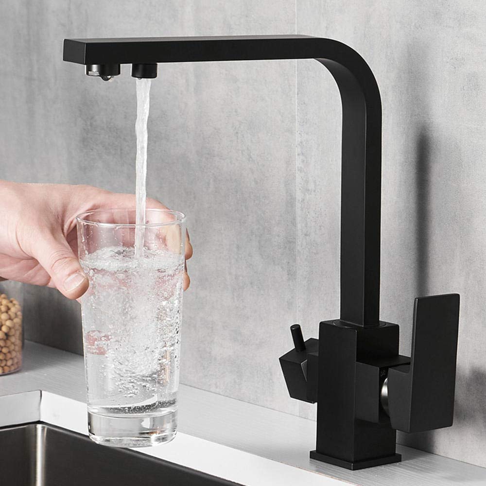 Grifo de Cocina Grifo con Filtro de Agua de 3 vías Purificador de Agua de latón frío y Caliente Negro Fregadero para Beber Directo Grifo purificador de Agua de Tres vías-A