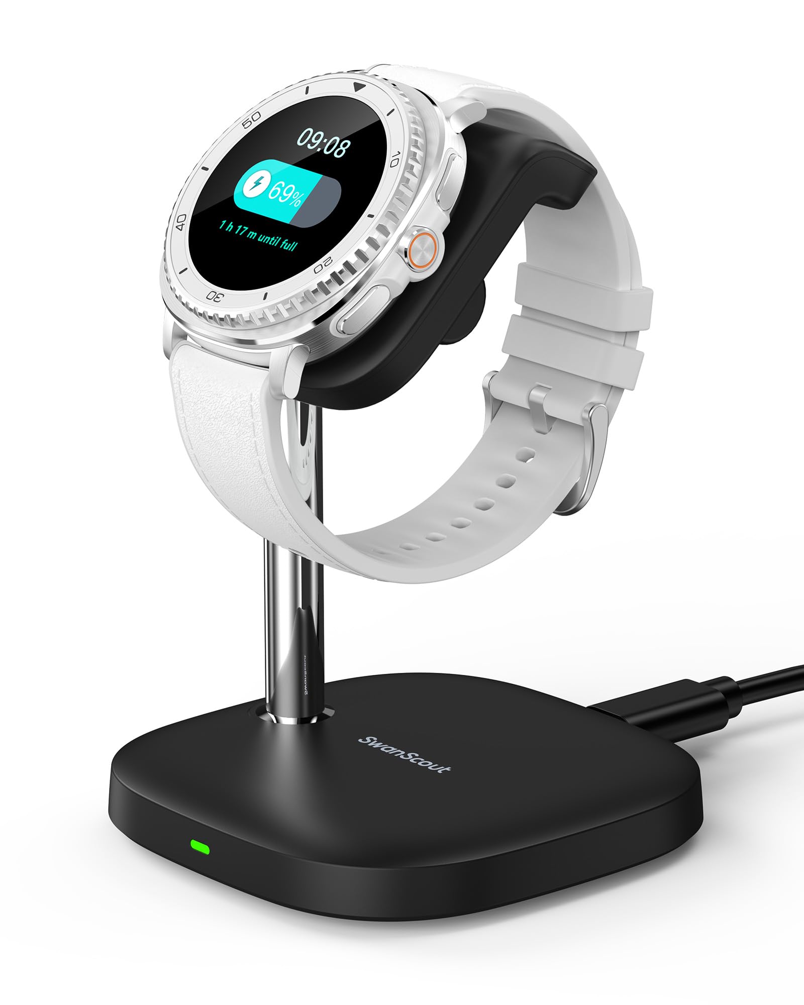 SwanScout Charger Stand for Samsung Watch, 3W Fast Charging for Samsung Galaxy Watch 8/8 Classic/Ultra (2025)/7/Ultra/FE/6/6 Classic/5/5 Pro/4/3/Active 2, SwanScout 505S