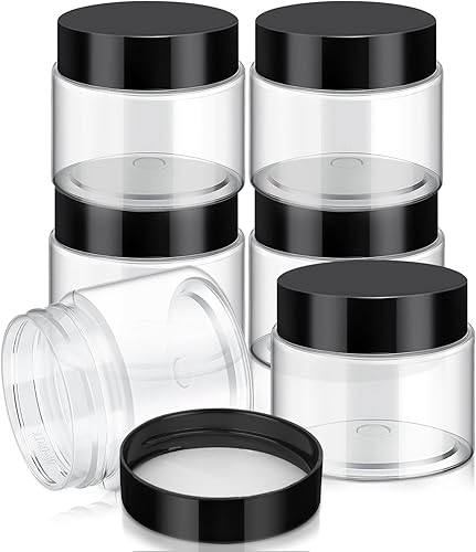 Vista 188 de 6 Pack 6oz Plastic Jars Containers with Lids Wide-mouth Refillable Leakproof Reusable Round Empty Jars for Travel Cosmetic Dry Food Spice Candy Clear