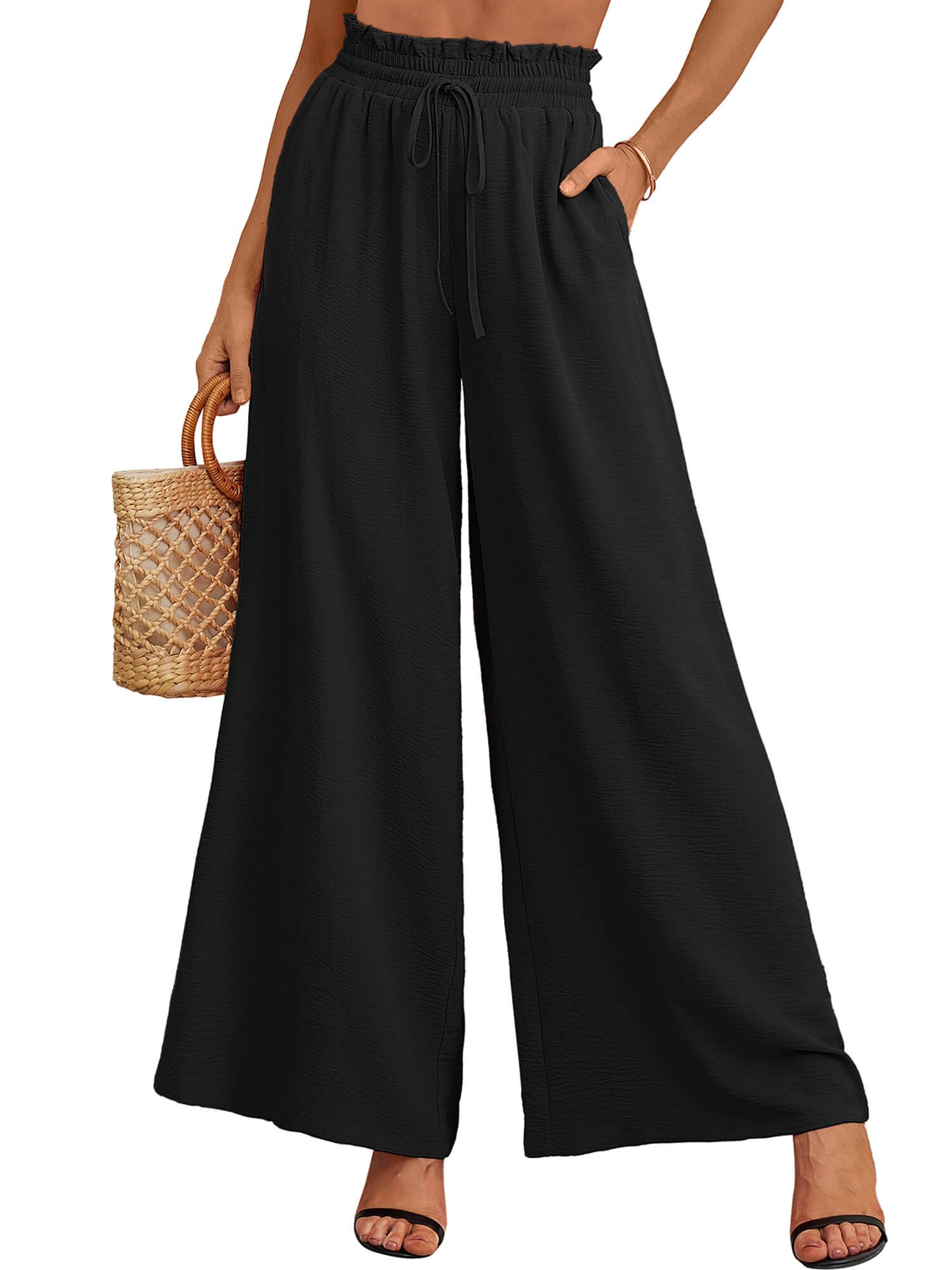 Heymoments Womens Wide Leg Lounge Pants Lightweight High Waisted Adjustable Tie Knot Loose Trousers with Pockets