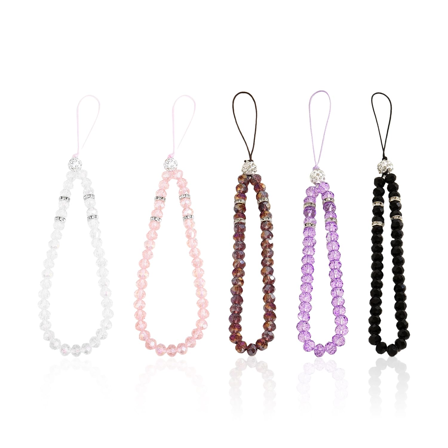 EOWVISN 5 Pieces Beaded Mobile Phone Chain, Shiny Wrist Chain, Portable Mobile Phone Lanyard, Women'S Mobile Phone Accessories, Suitable For Mobile Phones And Keys.