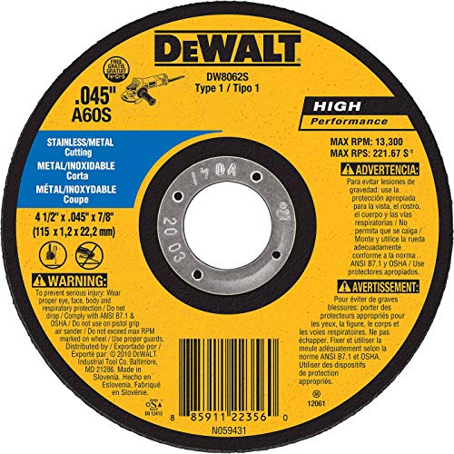DeWaltDW8062S Cfree Thin Cutoff Wheel, 4-1/2-Inch x .045 x 7/8-Inch