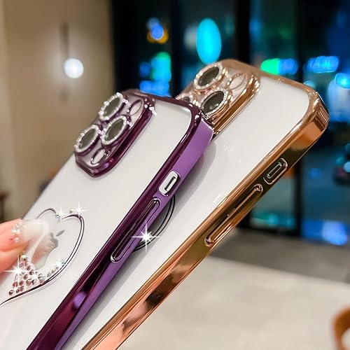 Miniatura 4 de KERZZIL Bling Glitter Heart - Funda compatible con iPhone 14 Pro Max, bonito protector de cámara completo brillante para mujer, diseño de fundas