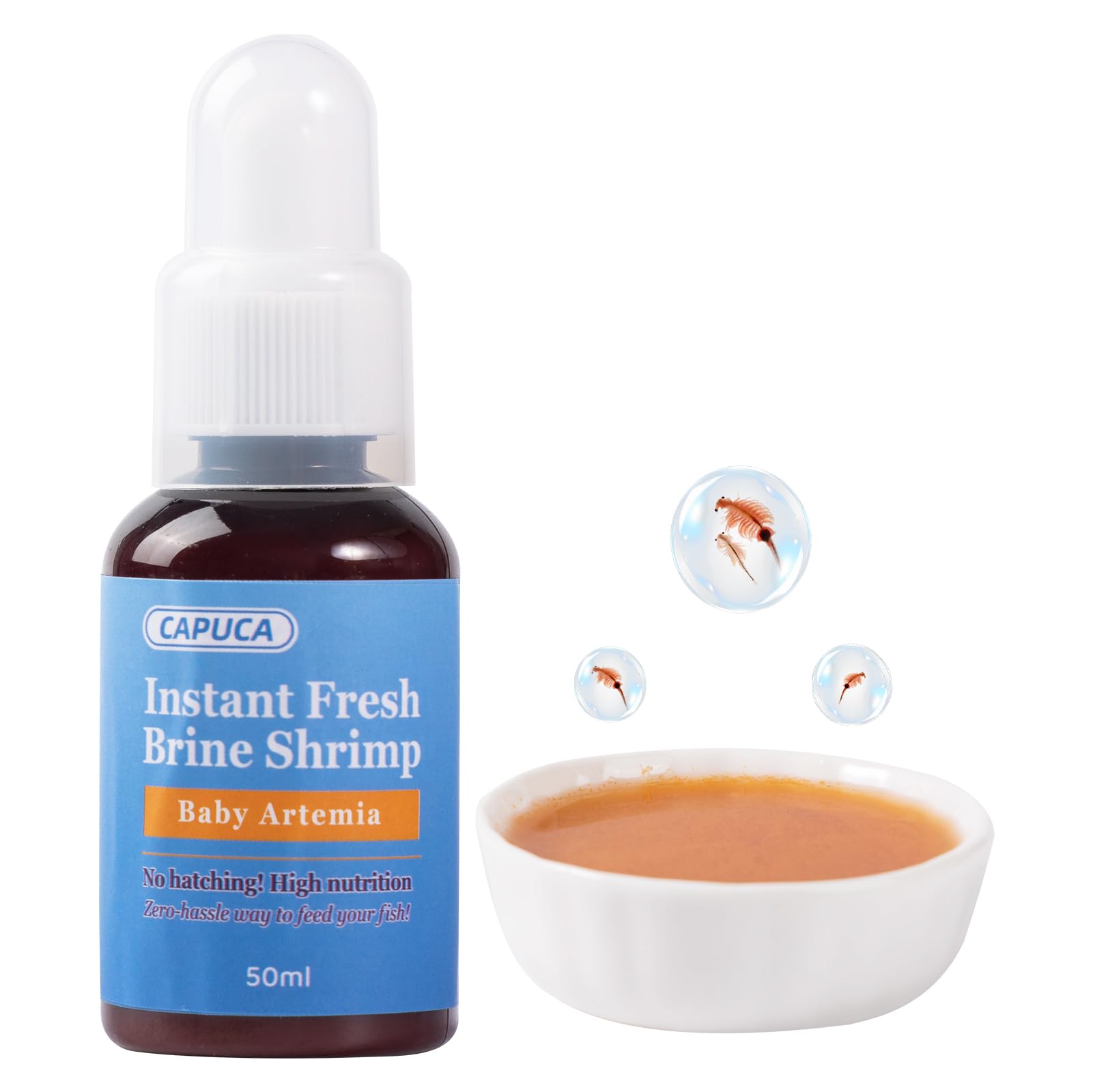 capuca Instant Baby Brine Shrimp Fish Food - 50ml No Hatch High Protein Fry Food with Astaxanthin for Small Fish Corals Jellyfish Seahorses &